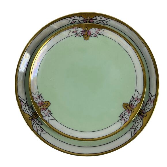 Art Nouveau Thomas Bavaria 4 Piece Luncheon Set Light Apple Green & Butterfly - Picture 14 of 16